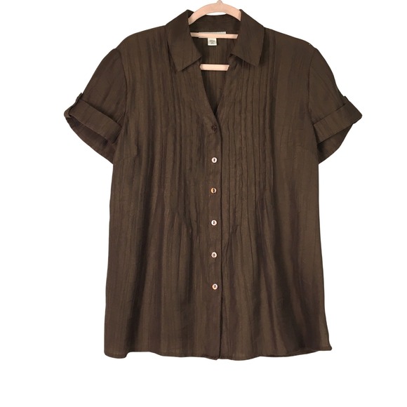 Coldwater Creek Tops - Coldwater Creek Pintuck Short Sleeve Button Up Shirt M Brown